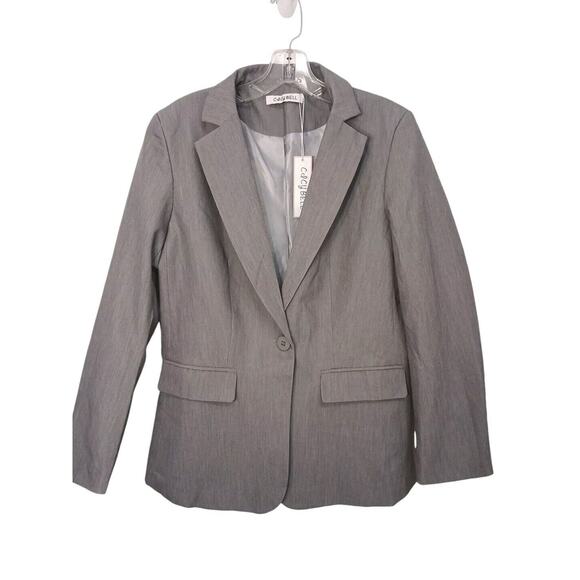 Cicy Bell Blazer Sz M Gray Business Casual One Button Pockets Classic Career New - Picture 2 of 16